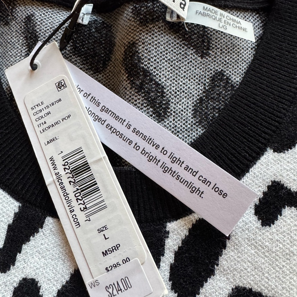 NWT ALICE + OLIVIA Leopard Print Sweater with HOT Pink Sleeves - Picture 4 of 5